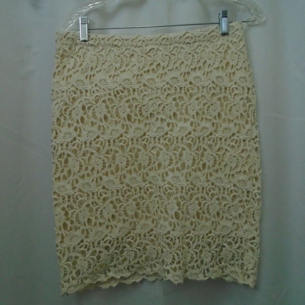 Kenar Women's Skirt Small Cotton Ivory Lace overlay back zipper lined Knee